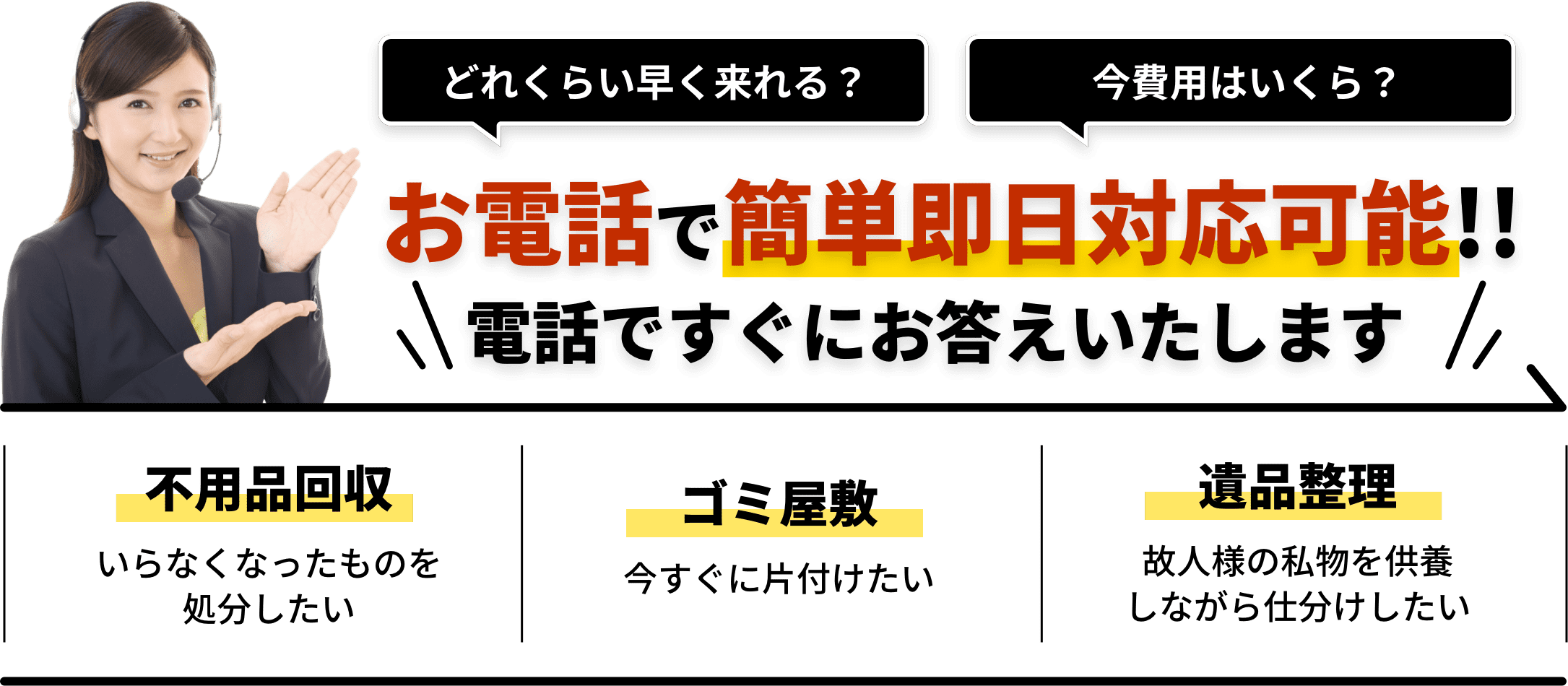 お電話で簡単即日対応可能!!電話ですぐにお答えいたします！